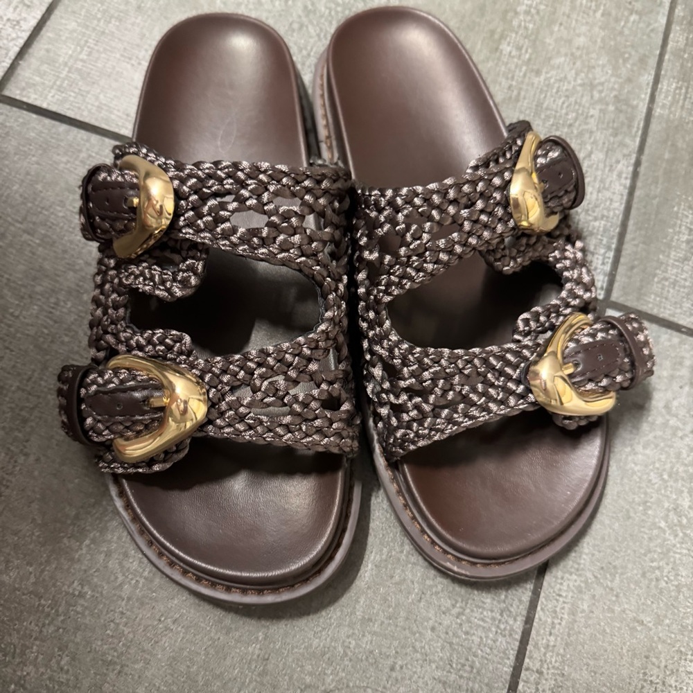 Josie Woven Sandals with Gold Buckles